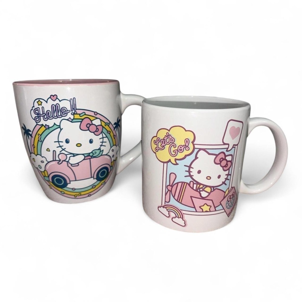 Sanrio Hello Kitty Coffee Mugs Set Of 2 20 Oz Ceramic Pastel Cartoon Kawaii